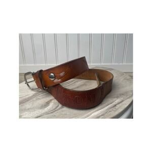 VTG Hand Tooled Leather TOM Name Belt Wildlife Pheasant Eagle Brown Size 38-42